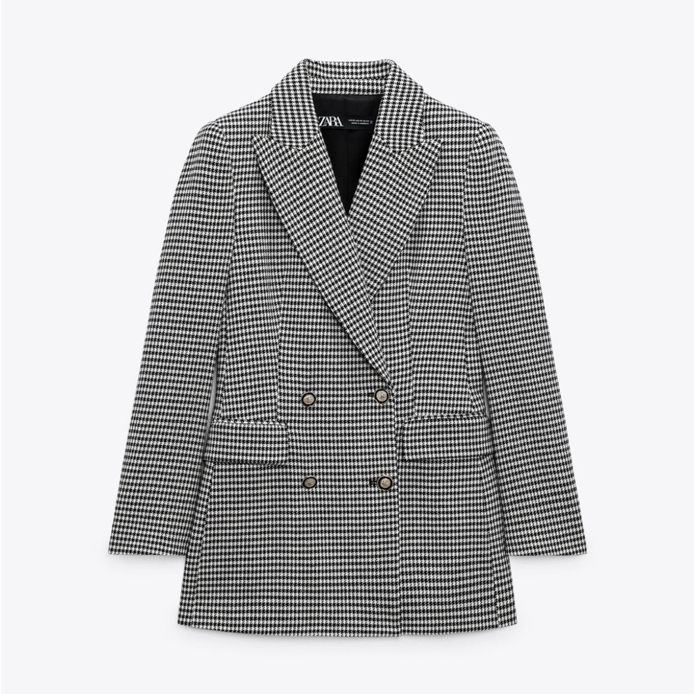 ZARA Double Breasted Houndstooth Blazer